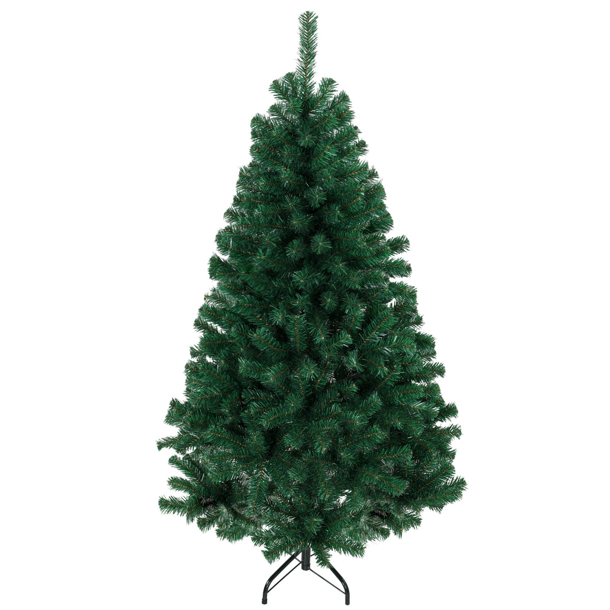 Abeto de Navidad artificial verde de 150 cm, vista de frente sobre fondo blanco