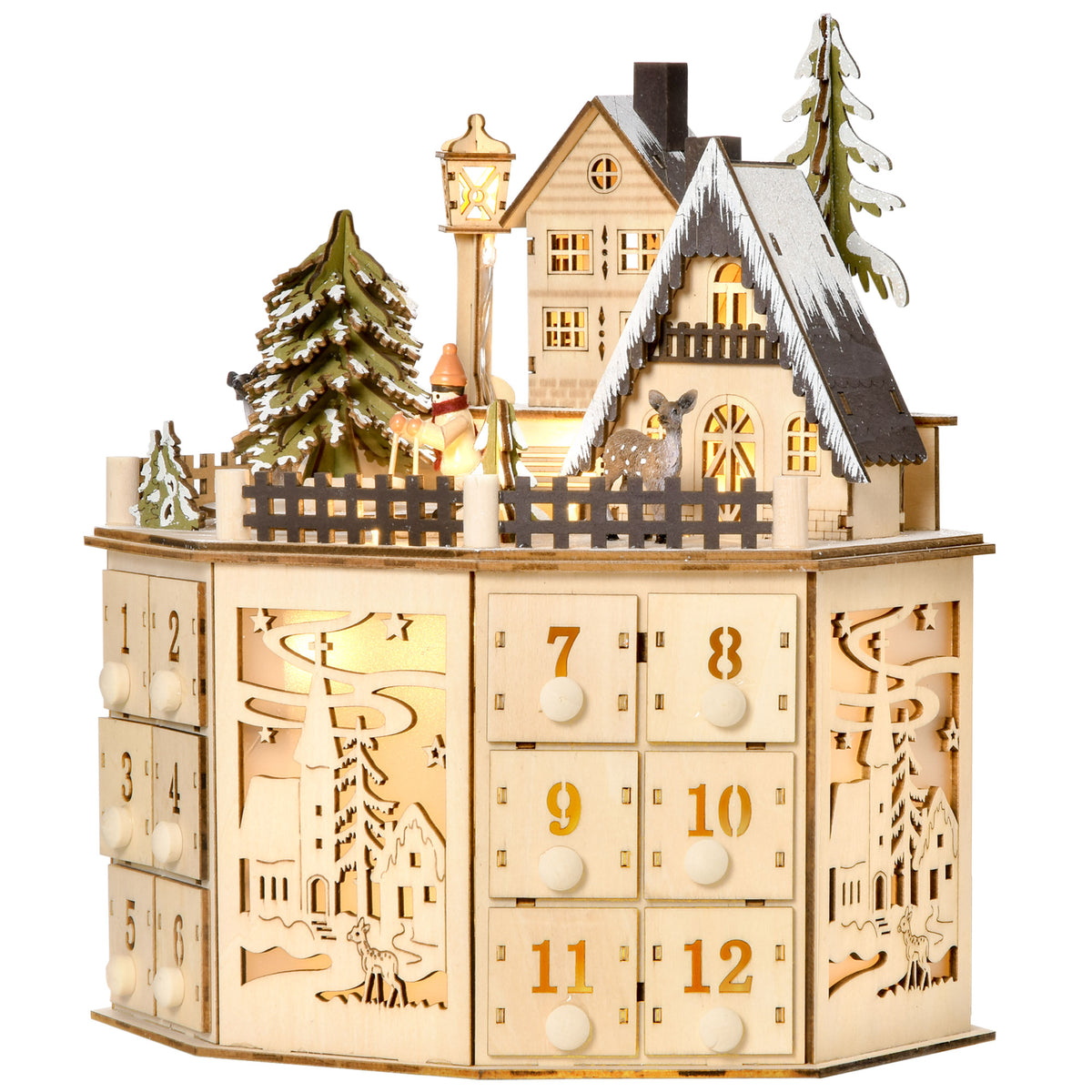 Calendario de Adviento pueblo navideño, vista frontal