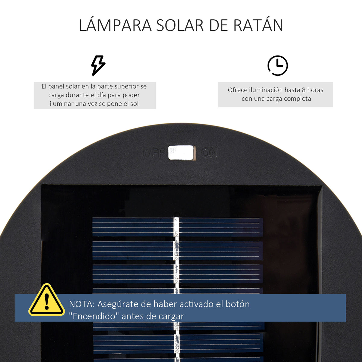 Panel solar en la parte superior que carga durante el día