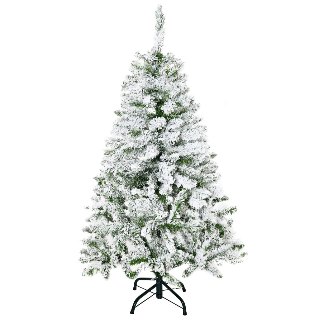 Árbol de Navidad nevado con base de metal, vista frontal