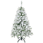 Árbol de Navidad nevado con base de metal, vista frontal