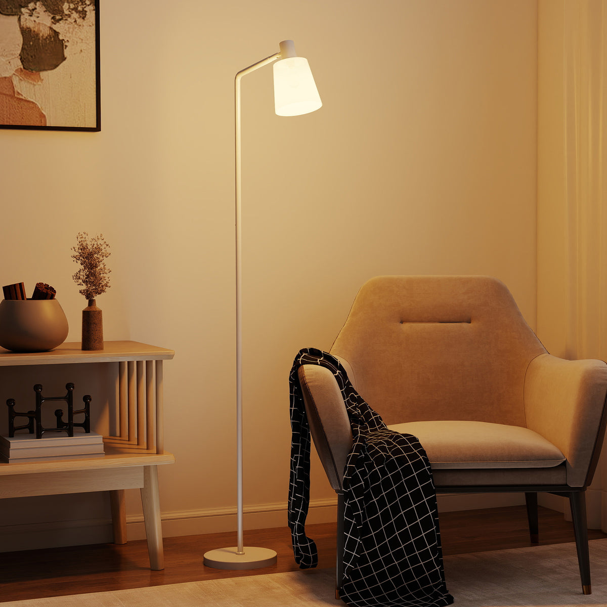Lámpara de pie LED blanca con pantalla giratoria, vista 9