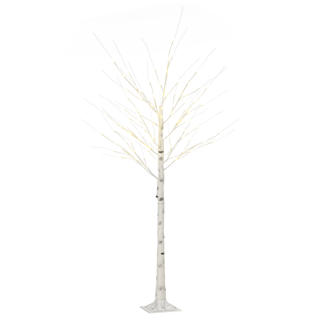 Árbol de abedul luminoso blanco de 180 cm, vista de frente sobre fondo blanco