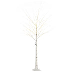 Árbol de abedul luminoso blanco de 180 cm, vista de frente sobre fondo blanco