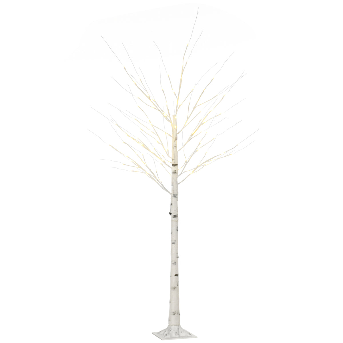 Árbol de abedul luminoso blanco de 180 cm, vista de frente sobre fondo blanco