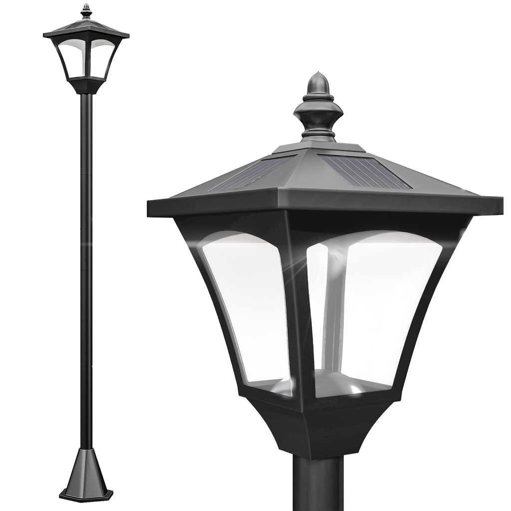 Farol solar clásico de jardín negro sobre fondo blanco