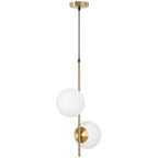 Lámpara colgante dorada de doble cabezal con pantallas de vidrio, vista 7