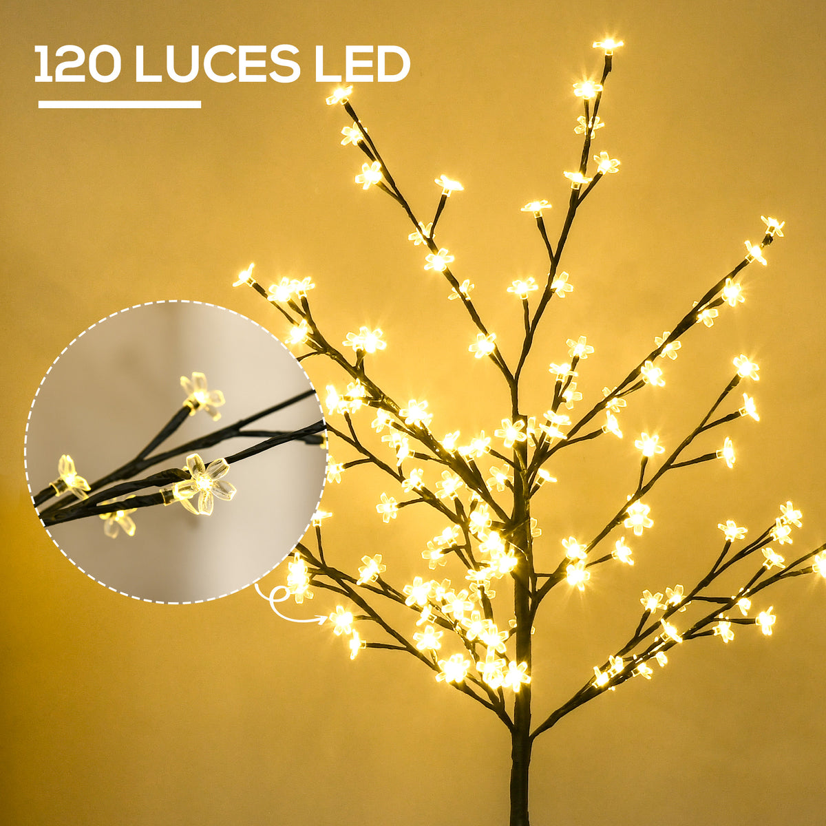 120 luces LED blancas decoradas con flor de cerezo
