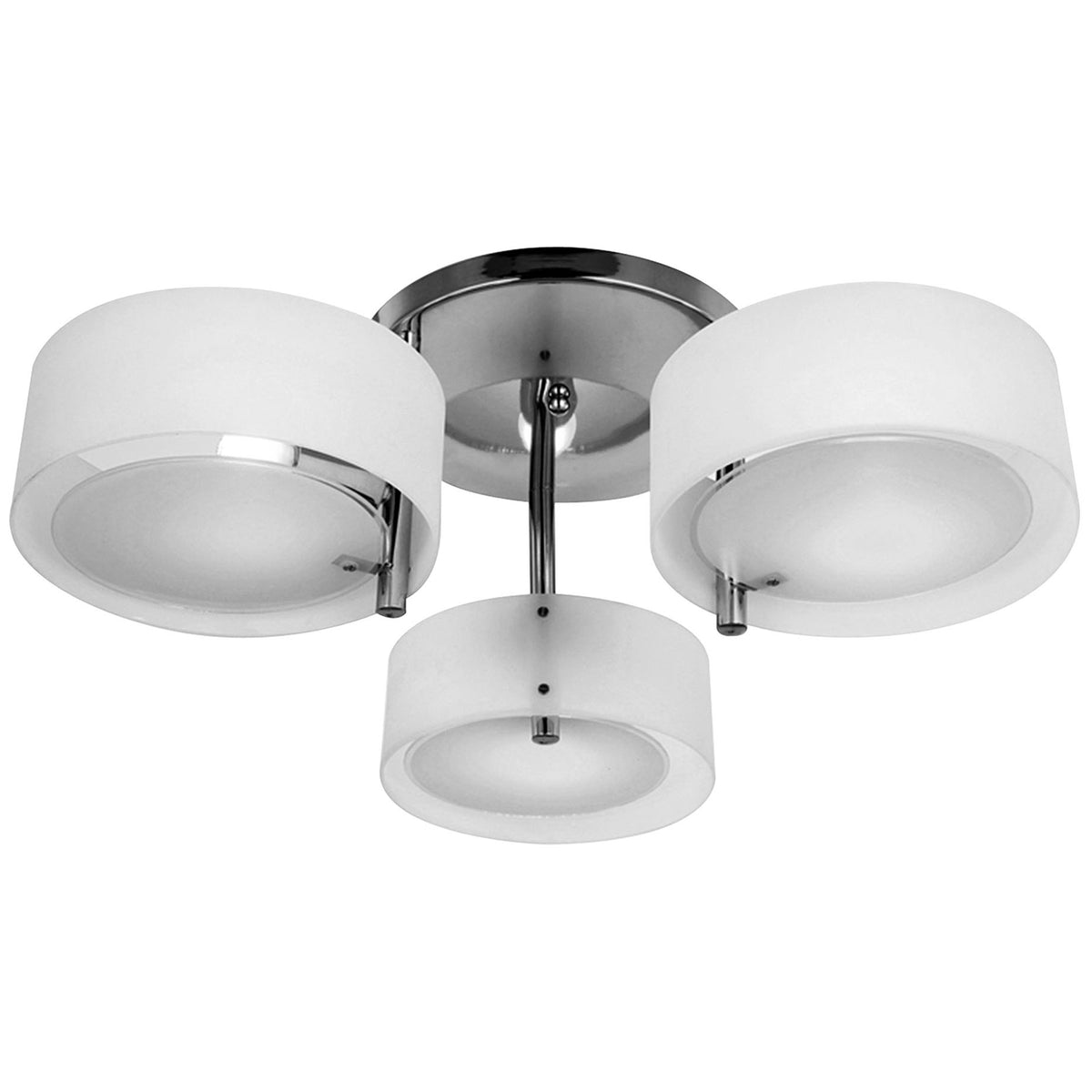Lámpara de techo de 3 luces con pantallas de acrílico, vista frontal