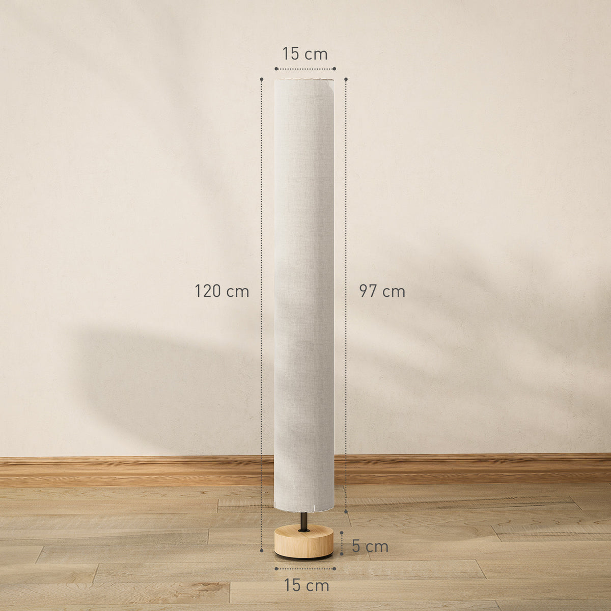 Lámpara de pie de lino beige con 2 luces E27, vista 3