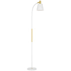 Lámpara de pie de lectura blanca y dorada con altura ajustable y pantalla orientable