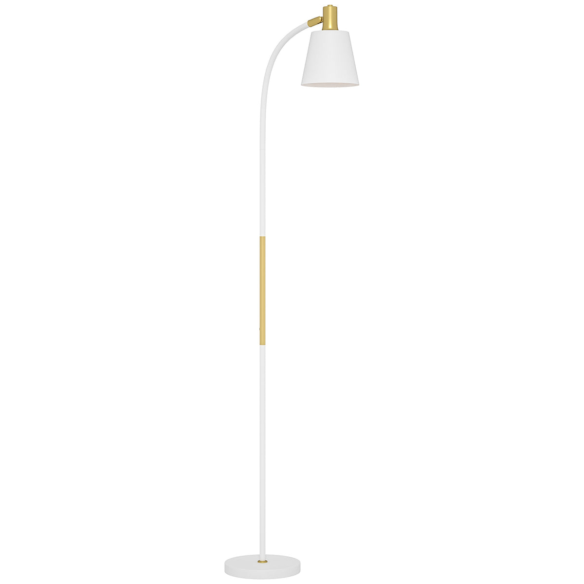 Lámpara de pie de lectura blanca y dorada con altura ajustable y pantalla orientable
