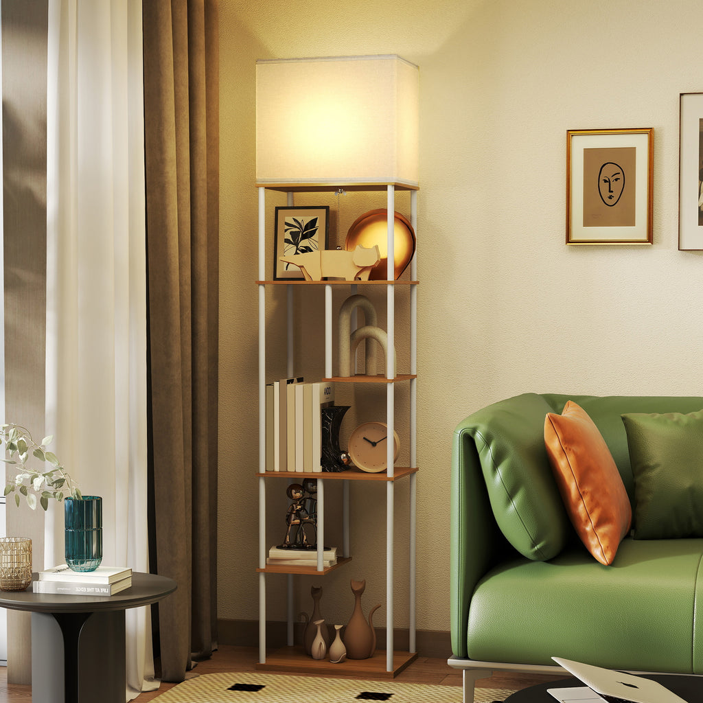 Lámpara de pie con estantes en madera natural, vista 10