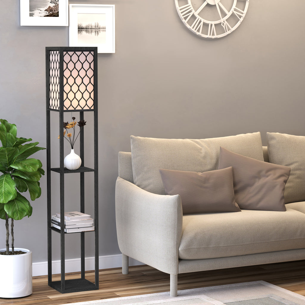 Lámpara de pie con 3 estantes negra y blanca, vista 10
