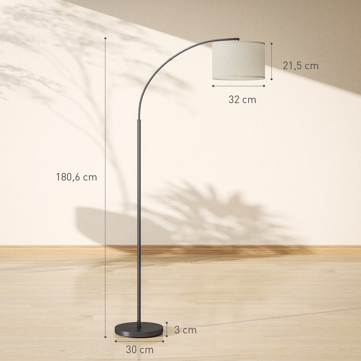 Lámpara de pie LED en arco negra, vista 3