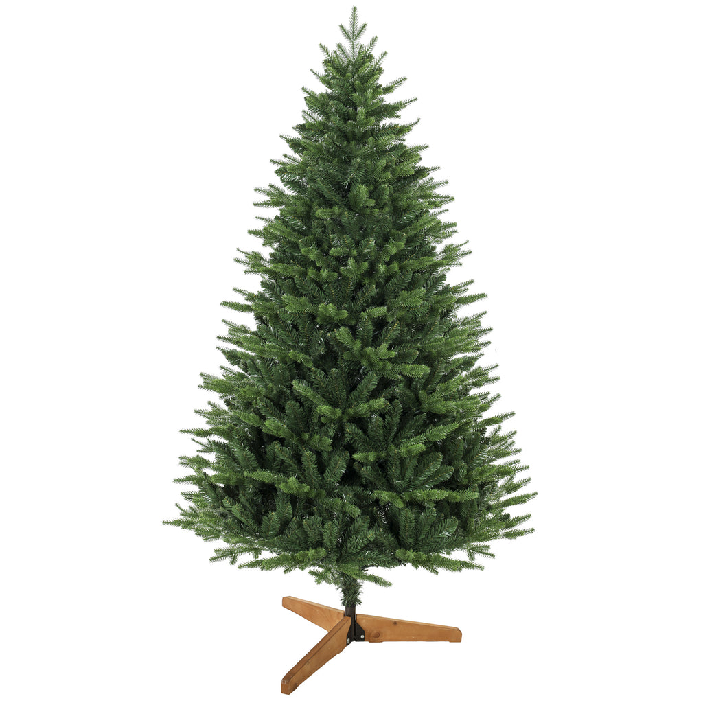 Árbol de Navidad con base de madera, vista lateral