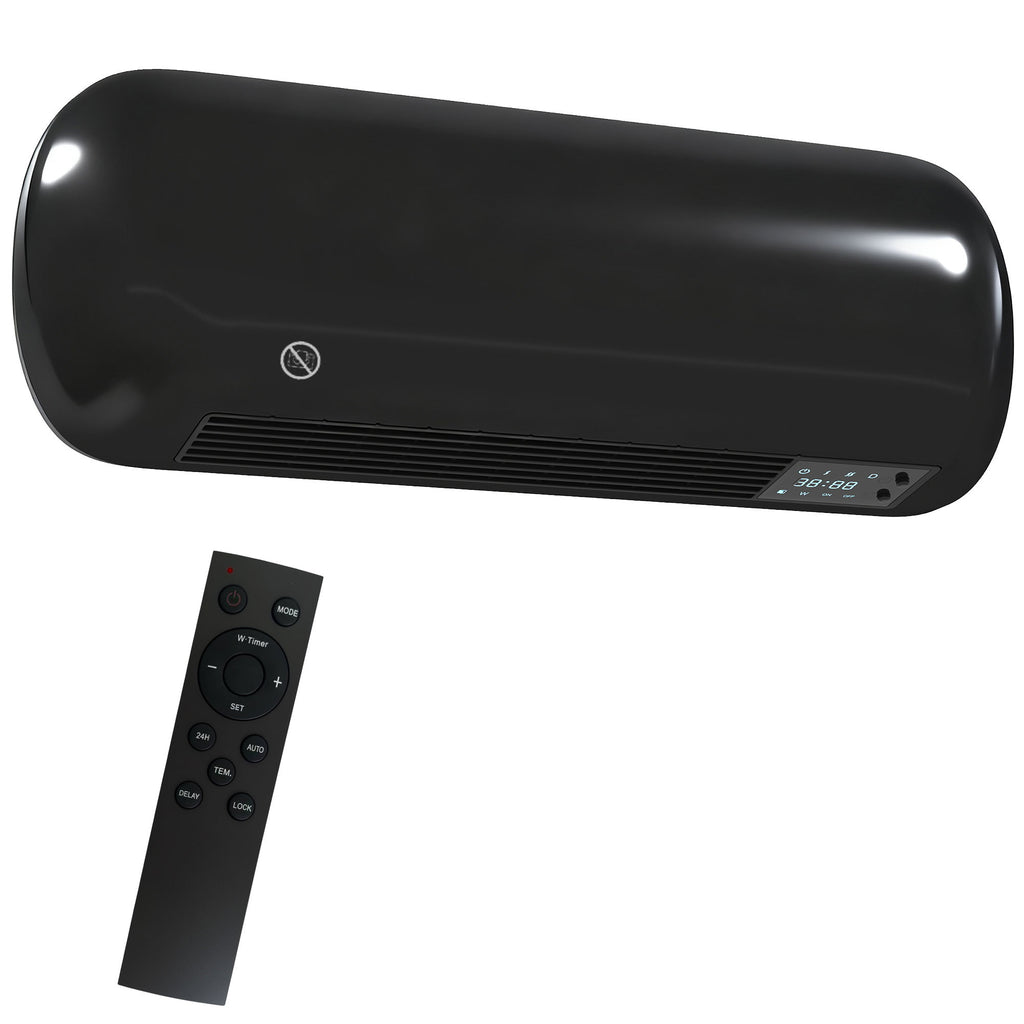 Calefactor de pared cerámico negro de 2000 W sobre fondo blanco