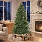 Árbol de Navidad en un salón con ventanales y chimenea