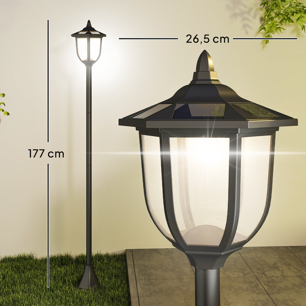 Medidas de la farola solar: Ø 26,5 cm y 177 cm de alto