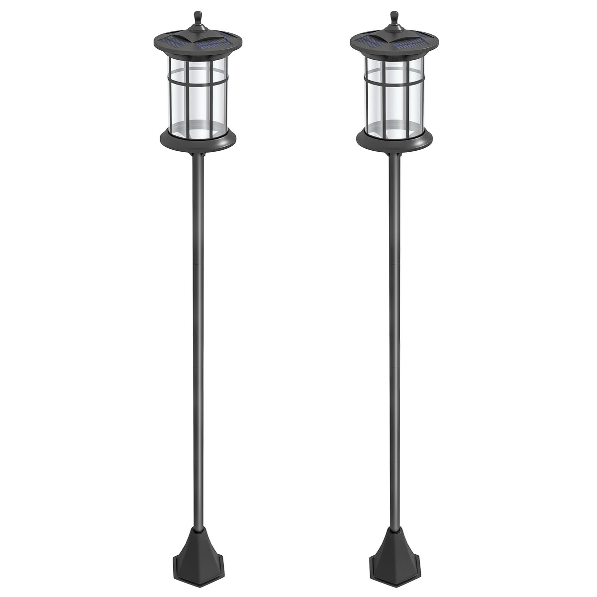 Set de 2 farolas solares negras, vista frontal