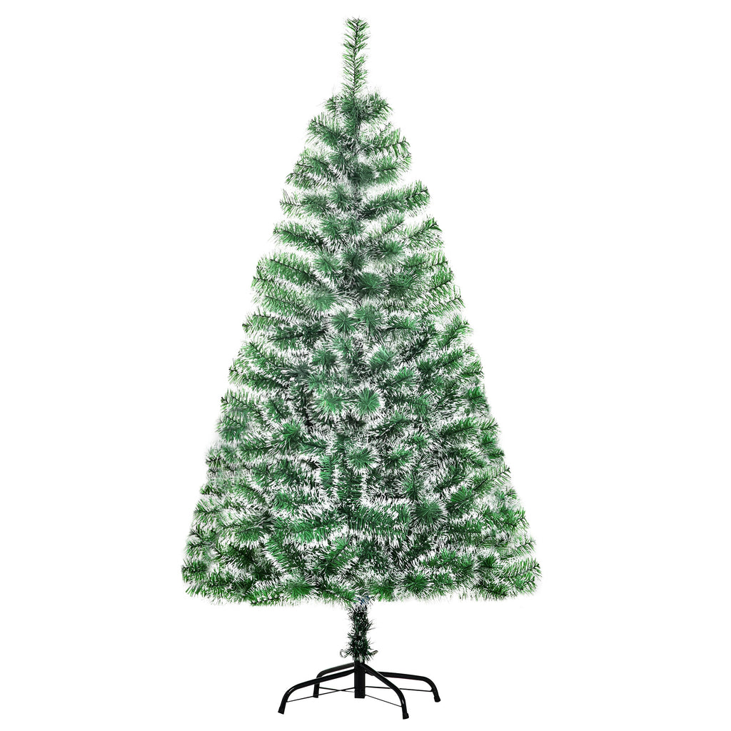 Árbol de Navidad nevado con base de metal, vista frontal