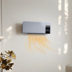 Calefactor de pared gris en un dormitorio