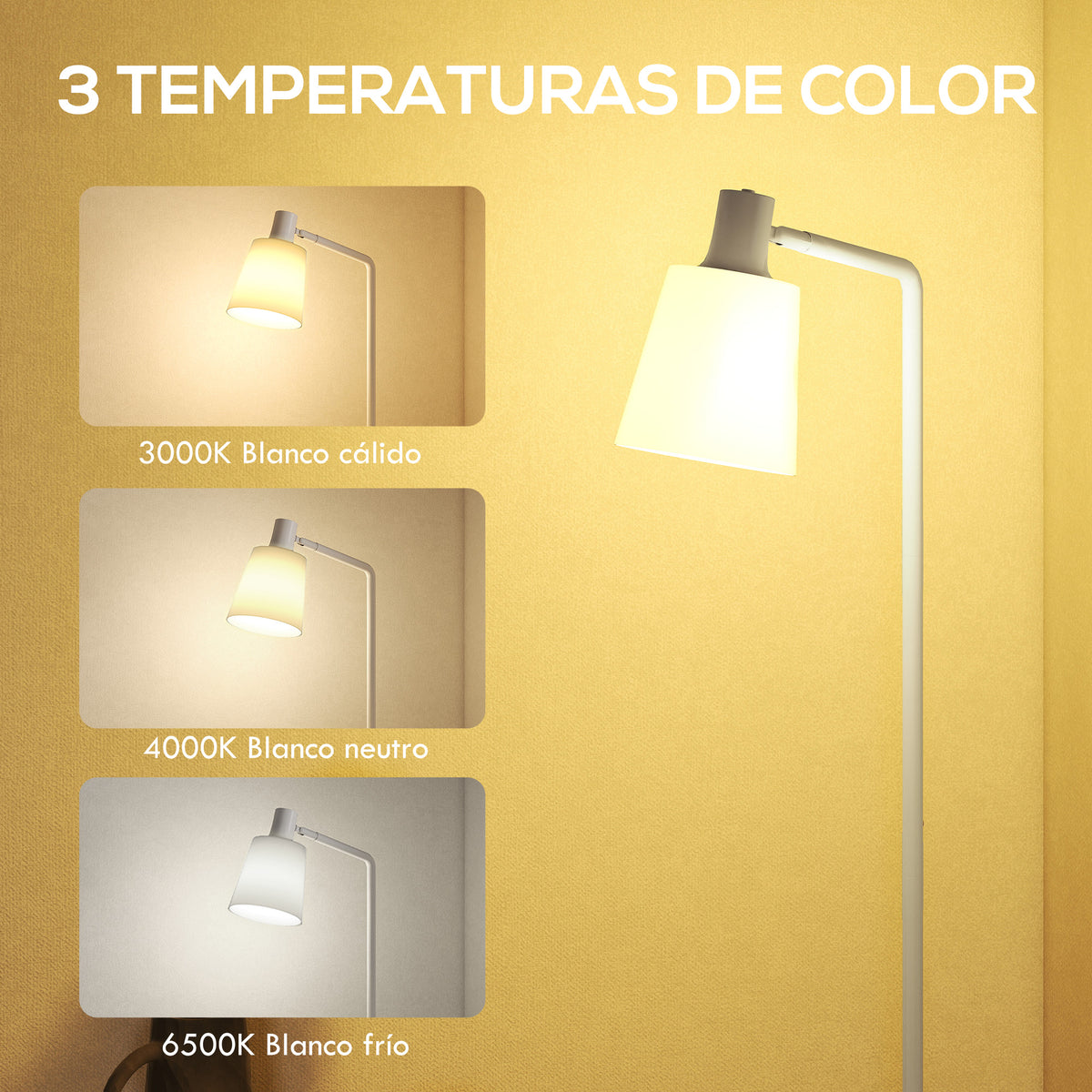 Lámpara de pie LED blanca con pantalla giratoria, vista 4