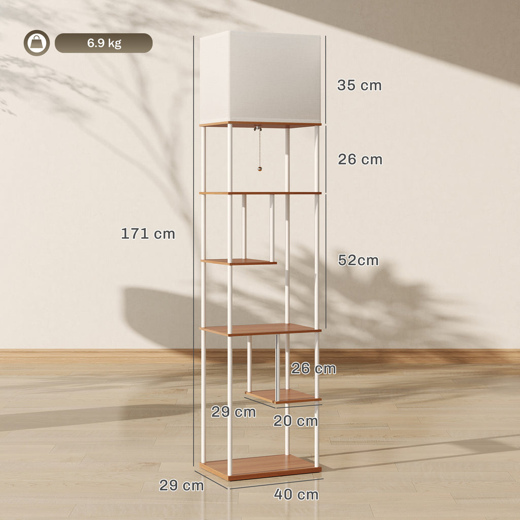 Lámpara de pie con estantes en madera natural, vista 3