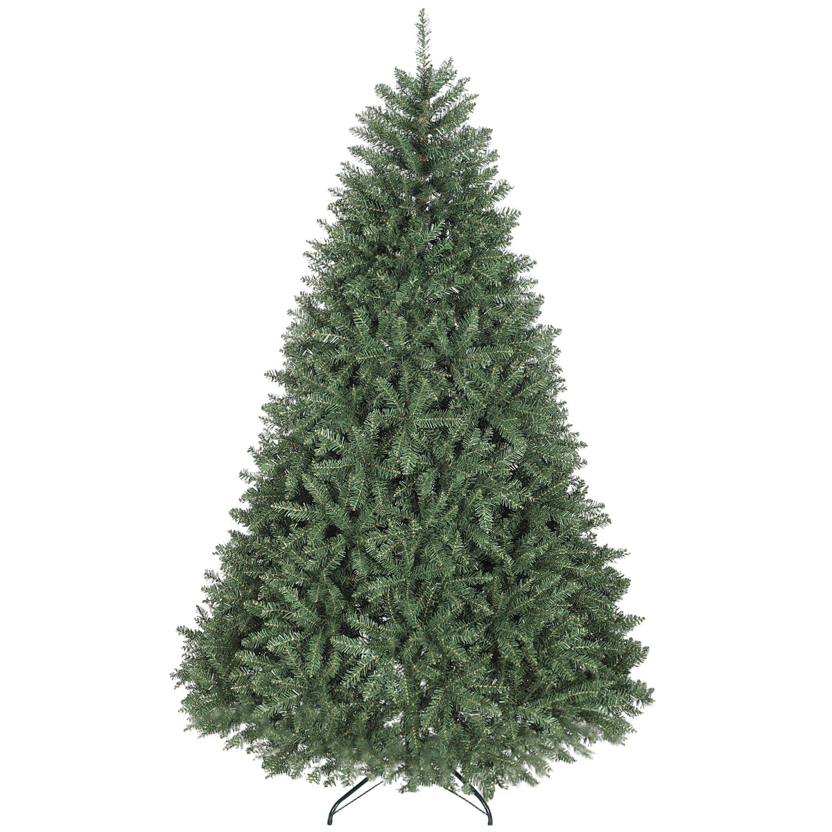Abeto de Navidad denso verde de 210 cm, vista de frente sobre fondo blanco