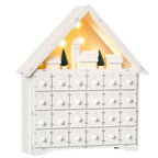 Calendario de Adviento de madera blanco en forma de casita con 24 cajones