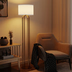 Lámpara de pie dorada de cuatro columnas con pantalla de lino beige, vista 5