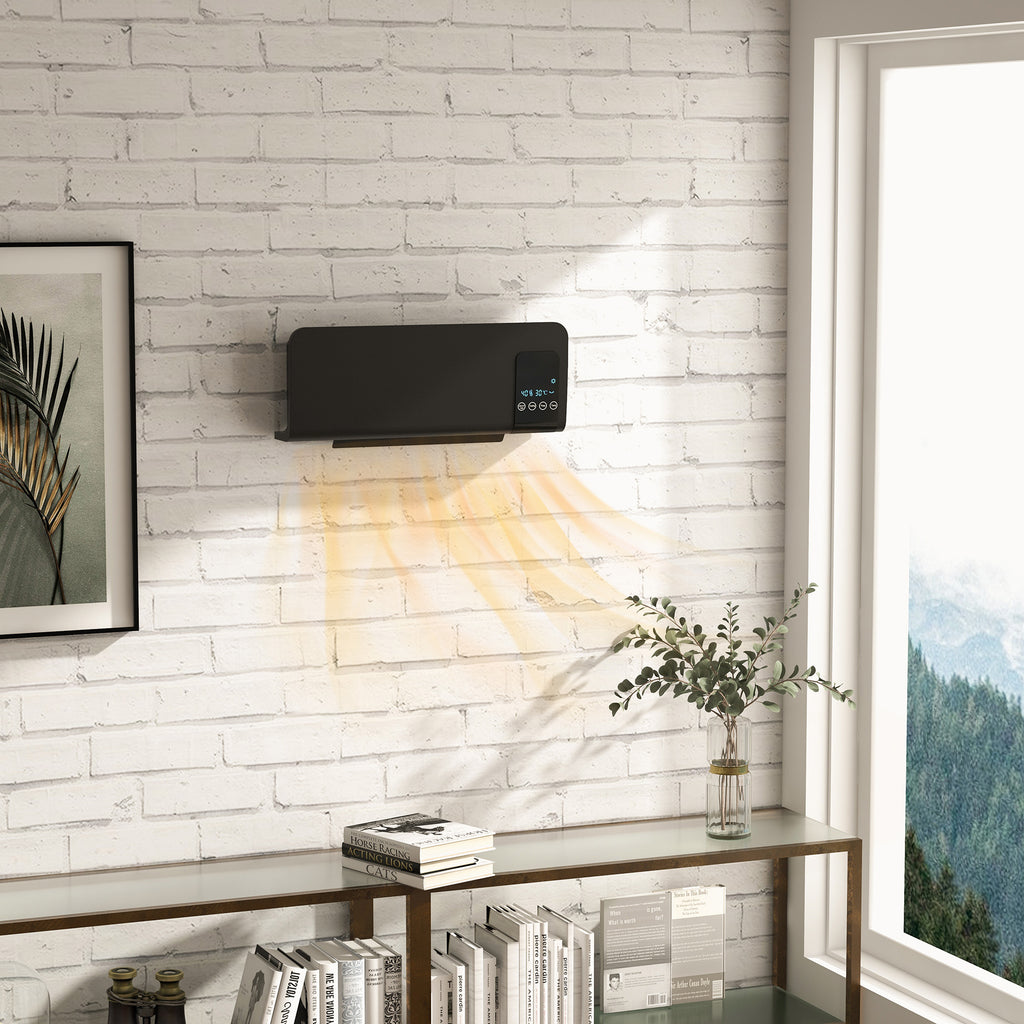 Calefactor de pared negro en un dormitorio