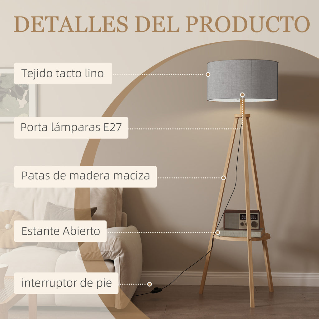 Lámpara de pie trípode con pantalla gris, vista 4