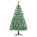 Árbol de Navidad nevado con base de metal, vista lateral