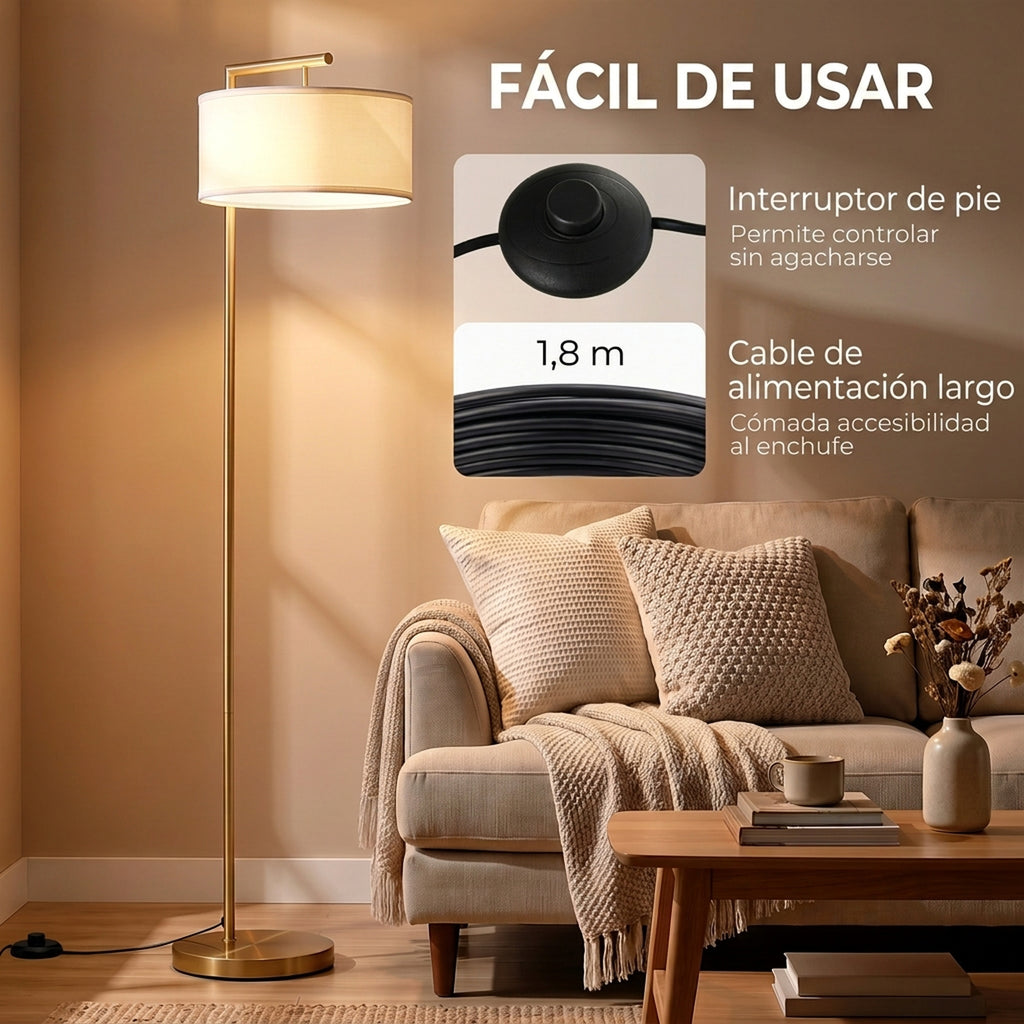 Interruptor de pie y cable de alimentación de 1,8 m de la lámpara de pie dorada
