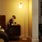 Lámpara de pie LED blanca con pantalla giratoria, vista 2
