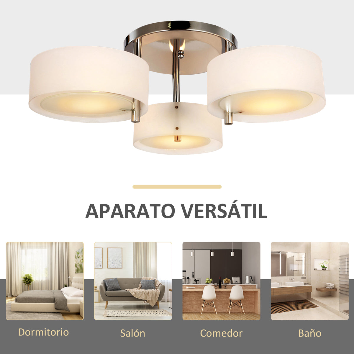 Lámpara de techo de 3 luces, un aparato versátil para varias estancias