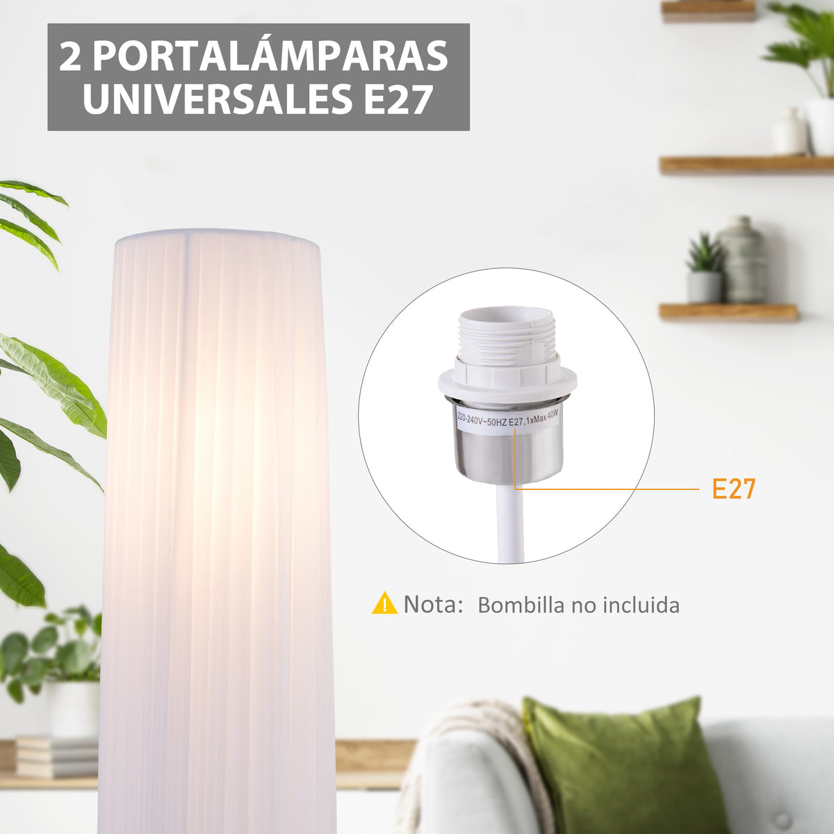 Lámpara de pie blanca de 2 luces E27, vista 4