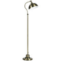 Lámpara de pie retro de acabado bronce con pantalla orientable y base redonda, vista frontal sobre fondo blanco