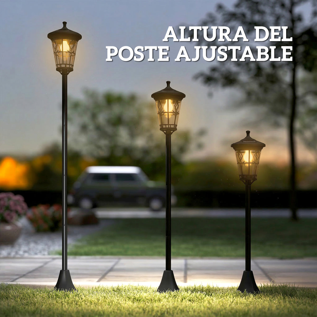 Estacas y tornillos incluidos para instalar en césped o superficies duras