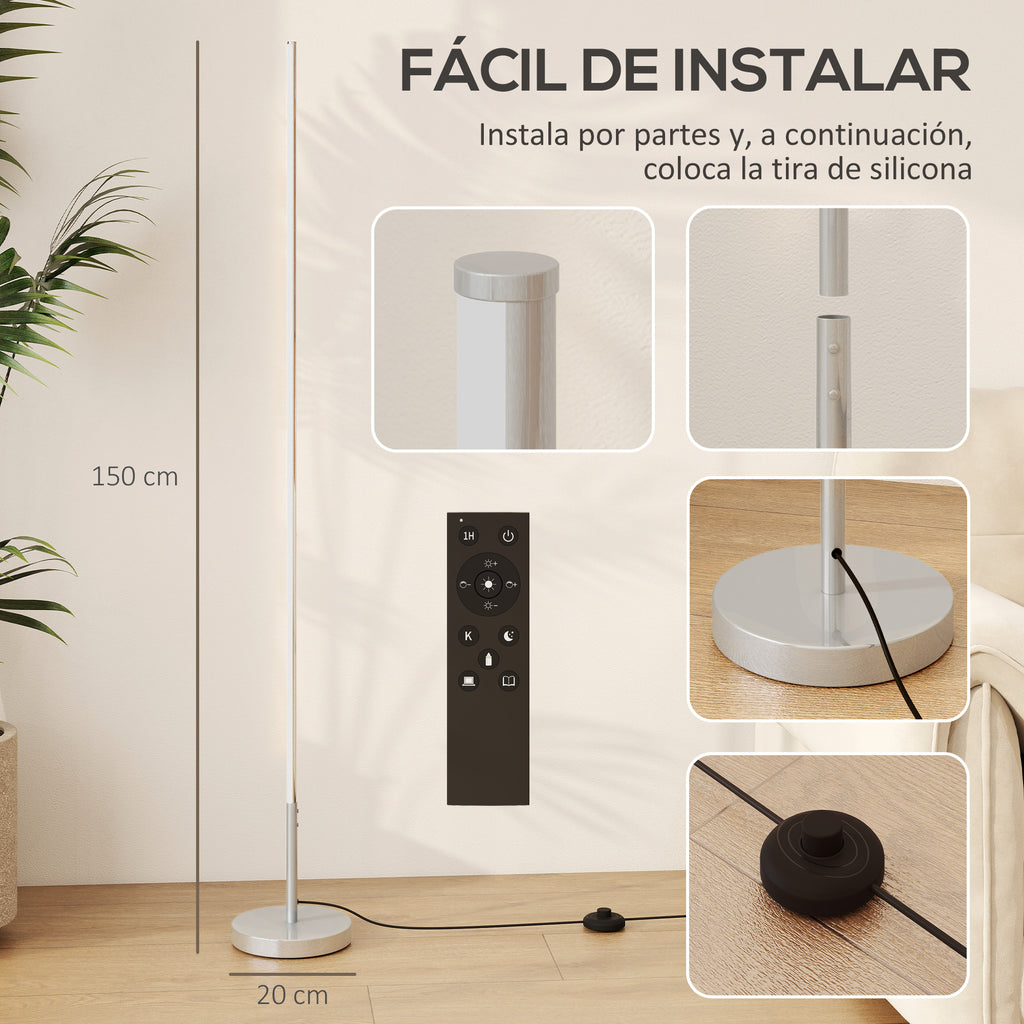 Montaje por partes de la lámpara de pie LED con mando magnético, base e interruptor de pie