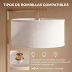 Pantalla de lino y tipos de bombillas compatibles de la lámpara de pie dorada