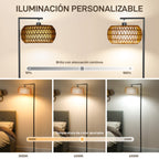 Lámpara de pie boho negra con doble pantalla de papel y tela, vista 4