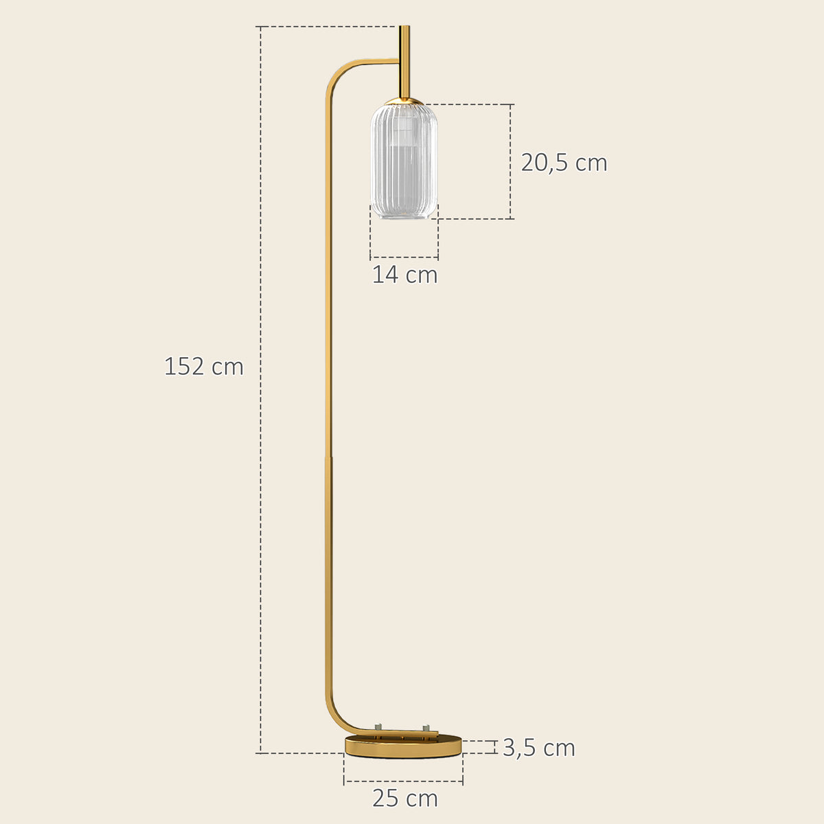 Medidas de la lámpara de pie: 152 cm de alto, pantalla de 14 por 20,5 cm y base de 25 cm