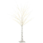 Árbol de abedul luminoso de 150 cm con luces cálidas, vista completa sobre fondo blanco