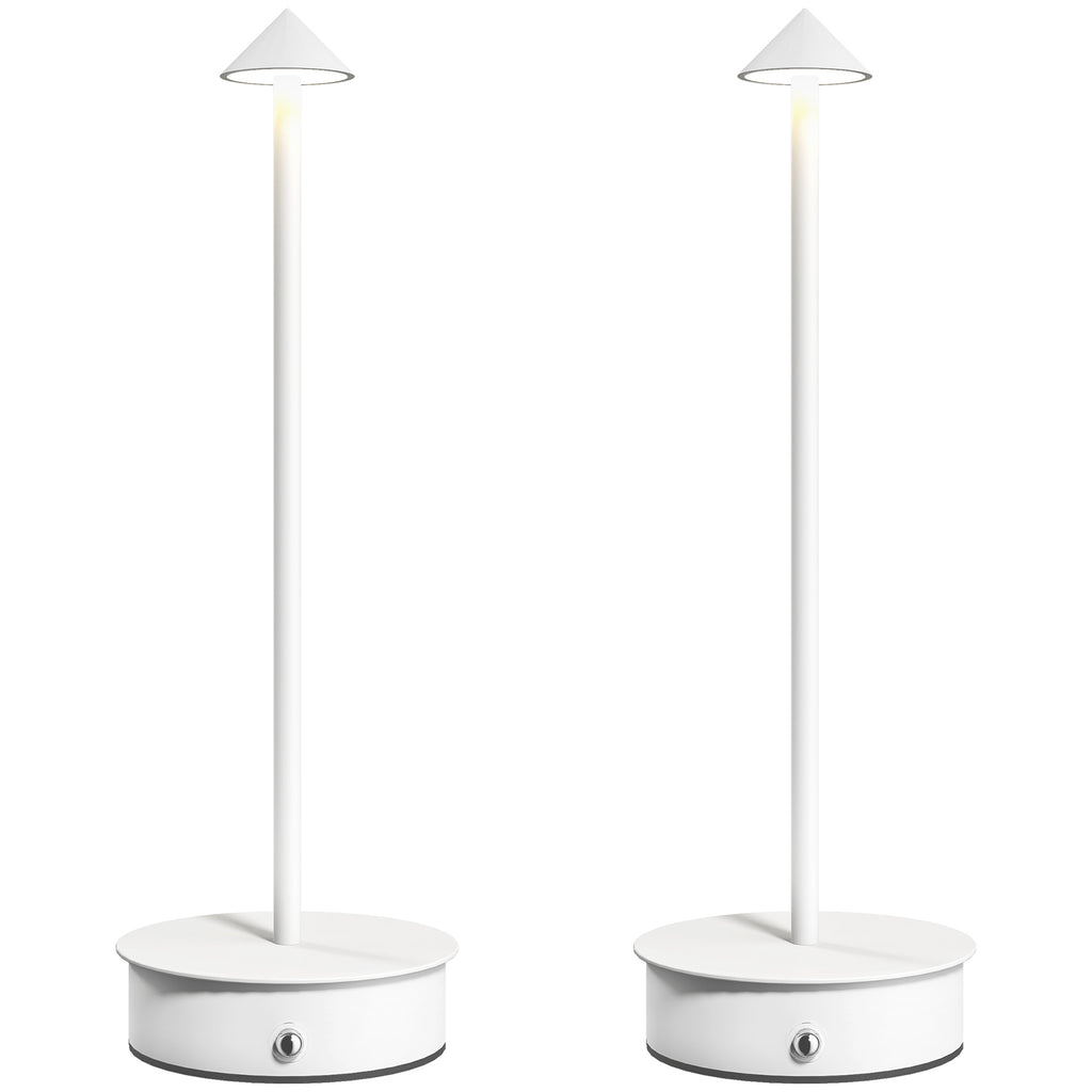 Juego de 2 lámparas de mesa LED recargables blancas sobre fondo blanco