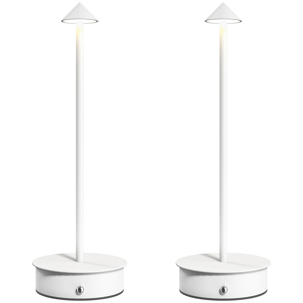 Juego de 2 lámparas de mesa LED recargables blancas sobre fondo blanco