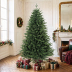 Árbol de Navidad en una sala luminosa con regalos y chimenea