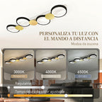 Plafón LED de techo con cuatro anillos negros y dorados, vista 5