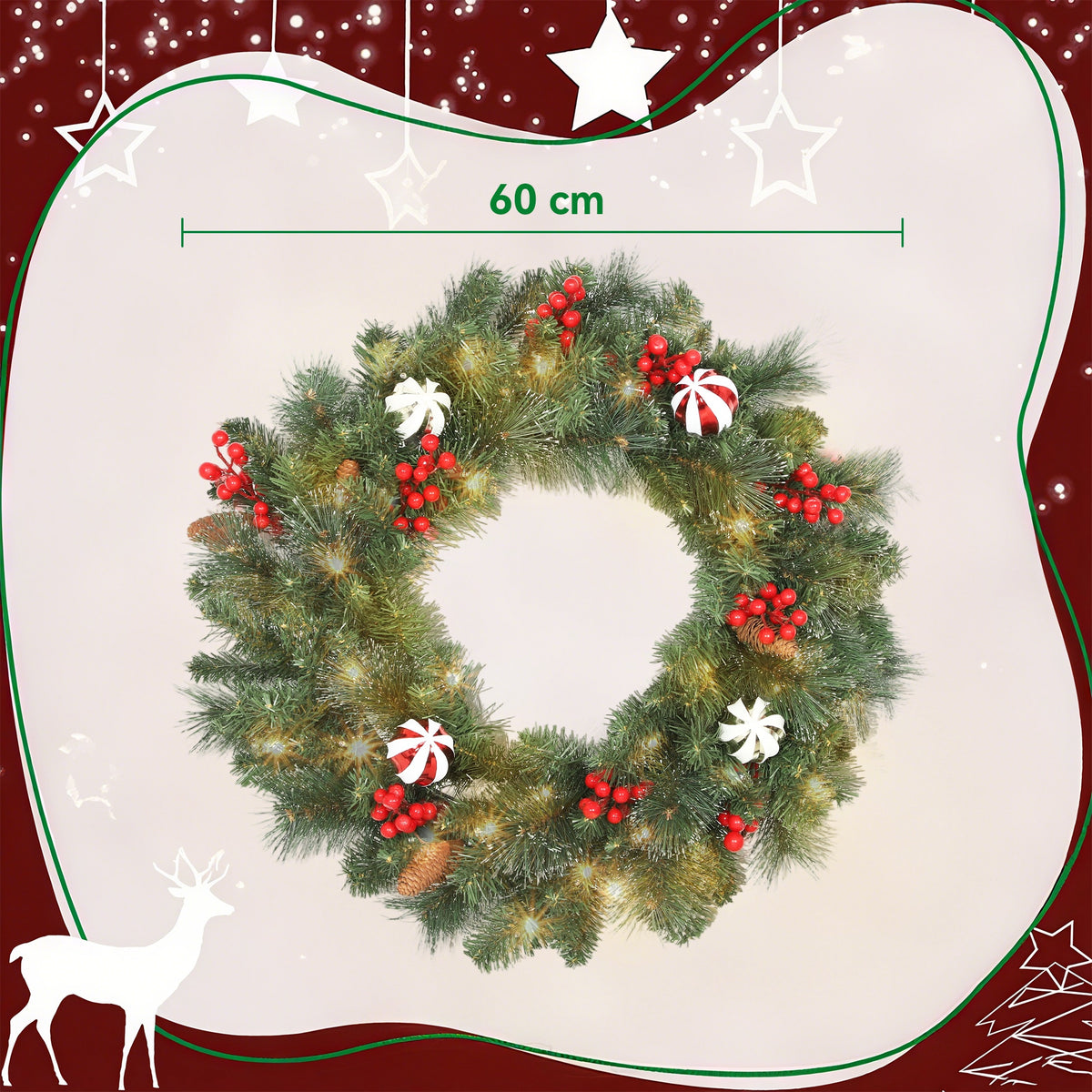 Medidas de la corona de Navidad: 60 cm de diámetro